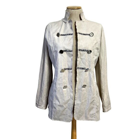 Womens Sz L/XL Ivory Military-Style Jacket With Decorative Buttons - Picture 10 of 10